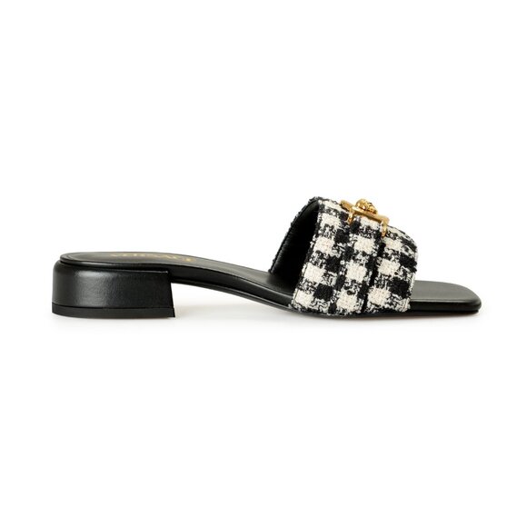 Versace Women's Black & White Gold Medusa Plaid Sandals Mules Shoes US 11 IT 41 - Picture 4 of 8